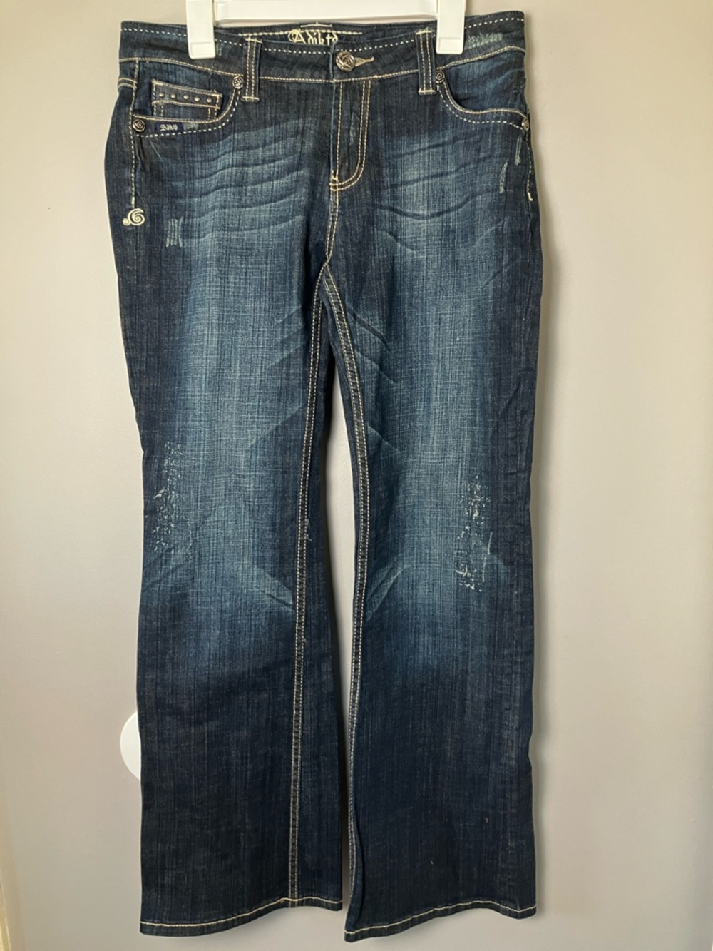 Adiktd Embroidered Bootcut Jeans Size 12 Dark Wash Stretch Denim Y2K Western Cow